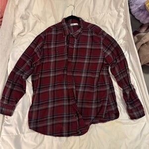 Sonoma Men's Burgundy and Black Plaid Shirt